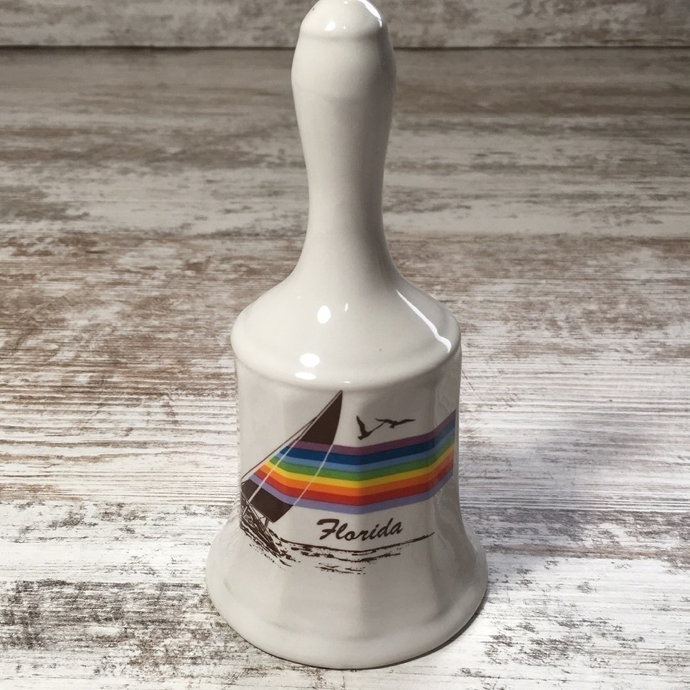 Vintage Florida Souvenir Ceramic Bell Retro Rainbow Sailboat Decor